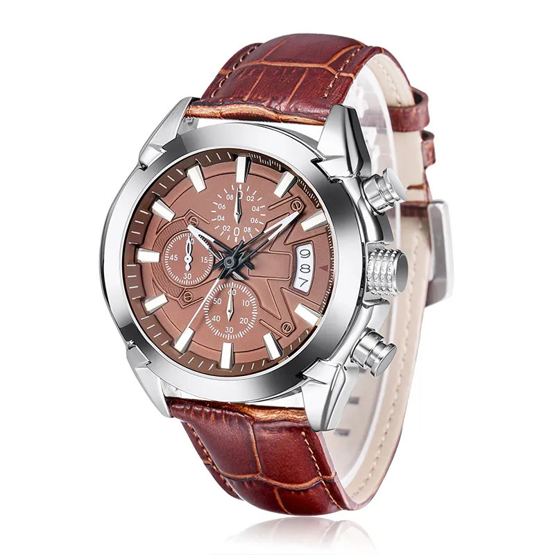 Newest Series Multi-function Japan Movt Brown Leather Mens Chronograph Men Watch