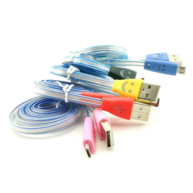 1m 3ft Smile Face LED Light USB Charger Cable Data Line Sync Fit V8 Micro For Samsung Galaxy S3 S4 S5 Note 2