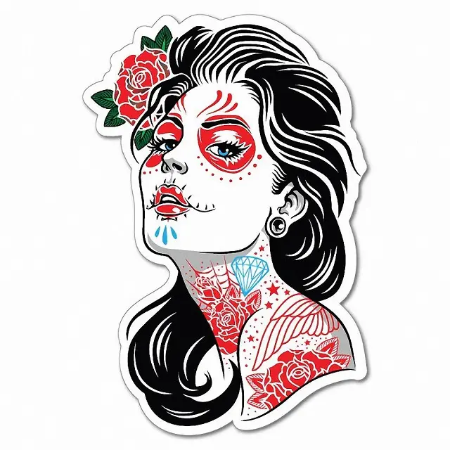 Sugar Skull Tattoo Lady Girl Sticker Tattoo Art Sailor