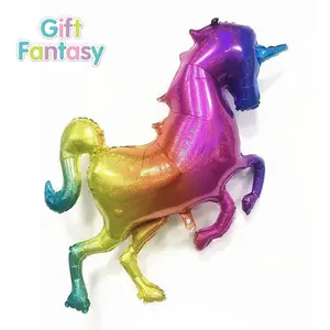Nuovo arrivo di alta qualità di dimensioni Enormi 50 inch Laser Unicorno palloncino Arcobaleno elio aerostati della stagnola cavallo del bambino per le decorazioni del partito