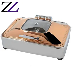 Nahen osten küche werkzeuge restaurant lebensmittel wärmer 9L rose gold elektrische buffet herd teiler platten chafing dish mit glas deckel