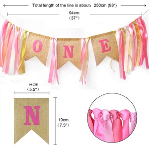 Decorazioni per il <span class=keywords><strong>Primo</strong></span> <span class=keywords><strong>Compleanno</strong></span> del Bambino - Corona, Striscione per Seggiolone, Banner in Iuta con Scritta 'ONE' - Product Image 3