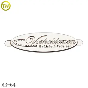 Custom Ovale Vorm Merknamen Zakken Logos Zilver Kleur Gegraveerde Metalen Label Voor Portemonnee