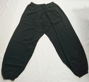 Unisex Đồng bằng màu đen Linen trộn với đàn hồi dây thắt lưng và chân hở với taiji logo thêu trên bên phải chân hip taiji quần - Product Image 2