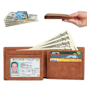 Men's Vintage Wallet RFID Blocking Cowhide Leather Slim Bifold Side Flip Wallet for men