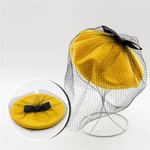Chapeaux d'hiver en maille pour <span class=keywords><strong>femme</strong></span>, voile en feutre, style français, joli couvre-chef, bonnet, à nœud papillon, bonne qualité, <span class=keywords><strong>pas</strong></span> <span class=keywords><strong>cher</strong></span>, noir - Product Image 1