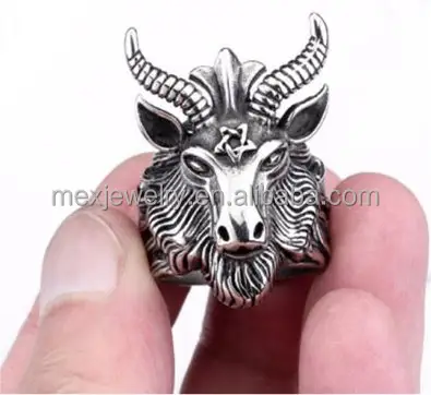 Vintage Satan Thờ Phượng Baphomet Ram Bạch Dương Zodiac Cừu Dê Đầu Sừng Biker Nhẫn