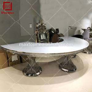 De acero inoxidable de oro de la mitad ronda espejo de cristal de boda, mesa de comedor y sillas - Product Image 6