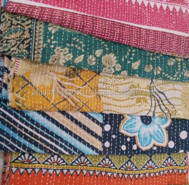 Hint pamuk Kantha eşarp geri dönüşümlü Vintage el yapımı Kantha başörtüsü şal