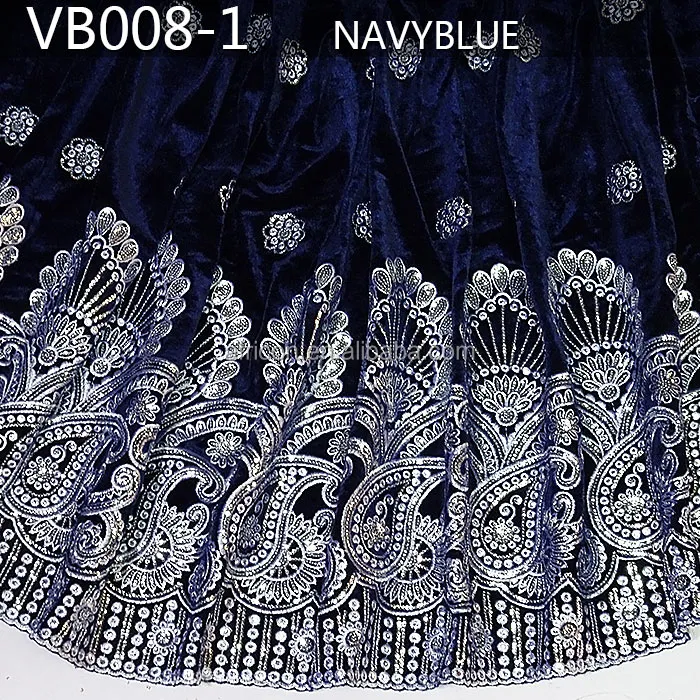 Hoge Kwaliteit Koningsblauw Afrikaanse Fluwelen Kant Stof Handgesneden Fluweel Kant VB008-1 Marineblauw