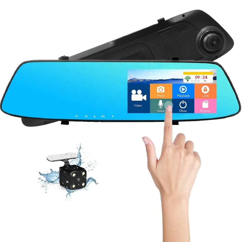 5.0 inch touch screen full hd 1080P dual rearview mirror vehicle traveling data recorder with night vision