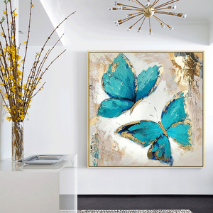 Arte de parede pintada à mão famosa abstrata borboleta tela pintura a óleo