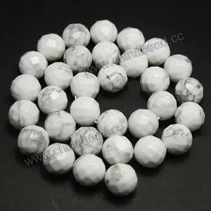 Perles howlite blanches en pierre Semi-précieuse, perles howlite rondes à facettes