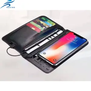 Sans fil chargeur powerbank pu matériel en cuir longue taille hommes portefeuille