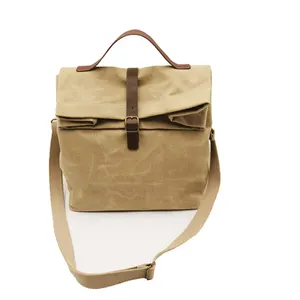 Lunch Bag Wholesale Insulated Cooler Waxed Canvas Shoulder Bag Thermal Food Solar Panel Waterproof with Shoulder Strap