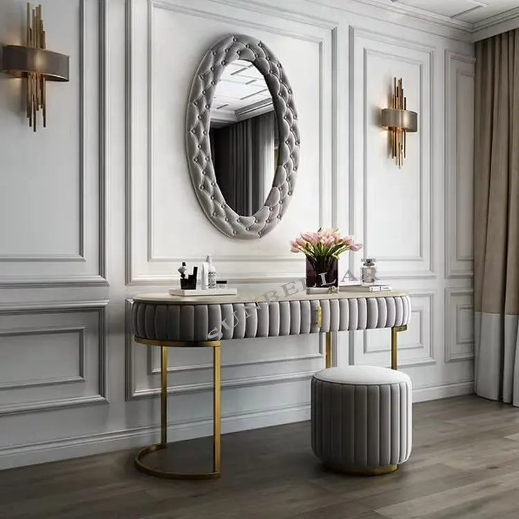 קטיפה הלבשה שולחן מסגרת קונסולת שולחן עבור זהב חמדן חדר שינה עם מראה שיש נירוסטה אורן מודרני