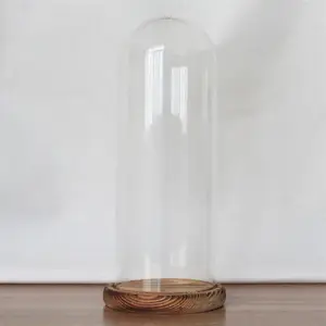 Clochette en verre transparent, usine, vente en gros, dôme en bois, présentoir de cloches, pot en verre