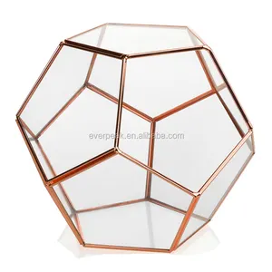 OEM Pabrik Langsung Rose Emas Hexagon Kaca Ruang Bunga Geometris Kaca Rumah Kaca Bulat Bola Kaca Terarium