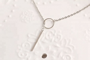 Collier avec pendentif de bar simple et américain, chaîne fine en plaqué or 18k, personnalisé, à la mode, - Product Image 3