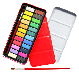 Goedkope Professionele Effen Aquarel Verf Set 24 Kleuren Rood Metalen Doos Cake Solid Aquarel Verf Met Borstel