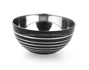 Colored Stripe <b>Salad</b> <b>Bowl</b> Deep <b>Salad</b> <b>Bowl</b> Stainless Steel Gourmet Mixing <b>Bowl</b> with Colorful Non-Slip Silicone Base - Product Image 1
