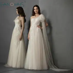 RUOLAI PWD-H1173 Vintage Beaded Crystal Beach Wedding One Shoulder Bride Dress Wedding