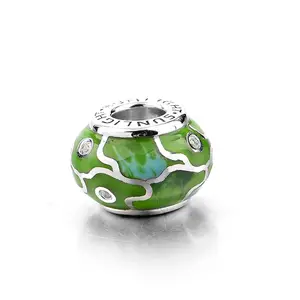 Модные заводской продажи китая покрывания зеленым мяч серебром 925 шарм бусы