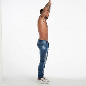 Gingtto Custom elegante Blue Denim Stretch <span class=keywords><strong>Super</strong></span> Fit <span class=keywords><strong>Jeans</strong></span> strappati da <span class=keywords><strong>uomo</strong></span> Pantaloons da <span class=keywords><strong>uomo</strong></span> <span class=keywords><strong>Jeans</strong></span> <span class=keywords><strong>Skinny</strong></span> da <span class=keywords><strong>uomo</strong></span> - Product Image 3