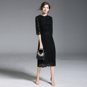 Negro manga larga señoras maduras vestido - Product Image 4