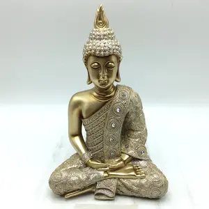 Kerajinan Agama Resin India Murah, Patung Kecil Patung Buddha Emas Duduk