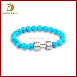 <span class=keywords><strong>Pas</strong></span> <span class=keywords><strong>cher</strong></span> Personnalisé Naturel Guérison perles Bodyduilding Bijoux Fit Vie Sport force Haltère Charme bracelet - Product Image 4