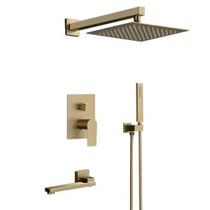 Luxe Geborsteld Goud Bad Douche Kranen Badkamer Douche Set met Bad Kraan