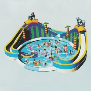 giant Gorilla paradise inflatable water park, inflatable water amusement park with pool and slide, outdoor inflatable waterpark