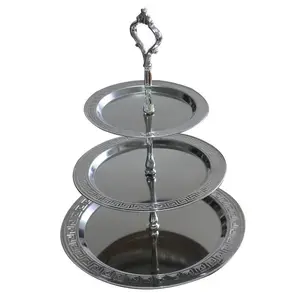folding stainless steel fruit plates round shape fruit tray 3-tier dessert plate tray wedding cake stands