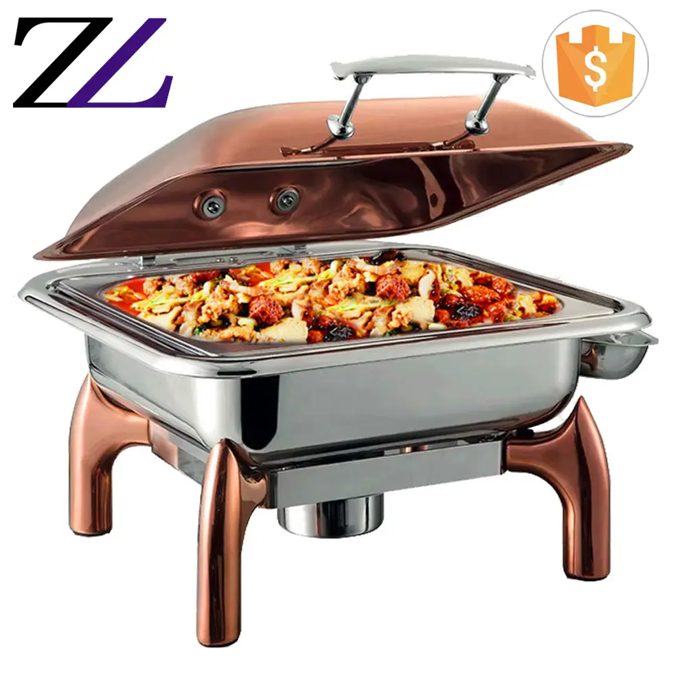 Zhuolin charms stainless steel indian copper chaffing dishes buffet server hot pot pas cher sensor luxury chafing dish copper