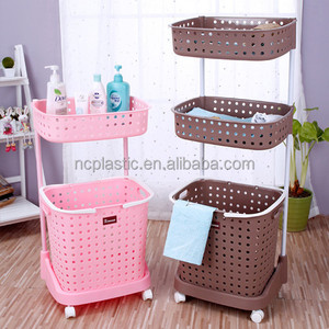 3-strato di plastica <span class=keywords><strong>bagno</strong></span> decor di immagazzinaggio cestino di lavanderia con ruote - Product Image 1