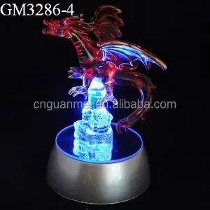 Lampu LED dengan dasar plastik kaca Murano hewan naga Figurine kaca berwarna barang dekoratif