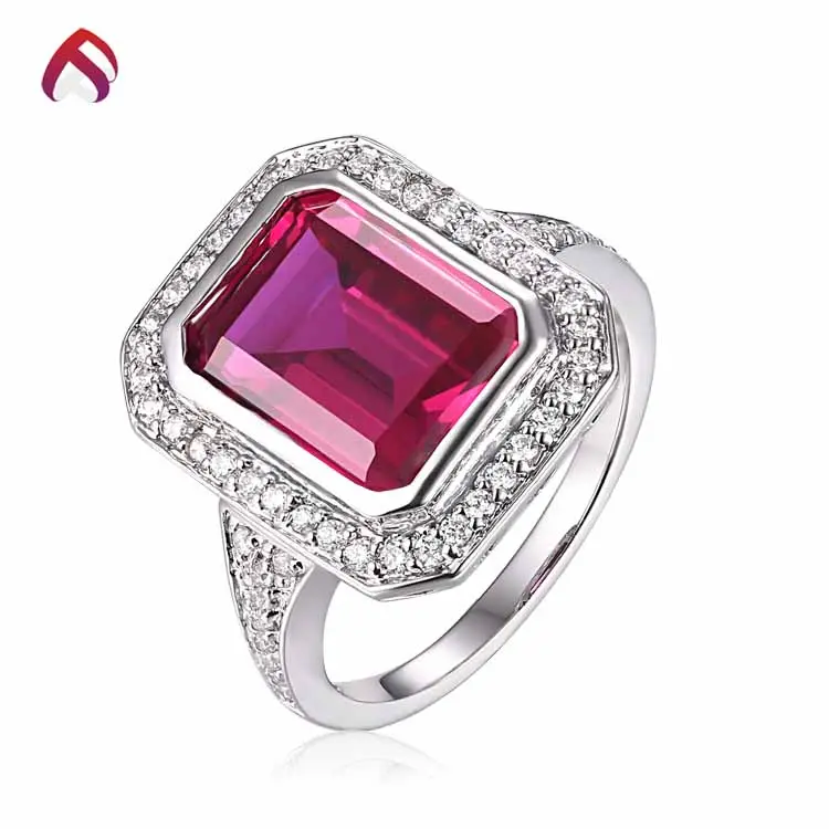 Top quality 925 silver created ruby gemstone jewelry single stone ring designs