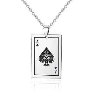 El más nuevo diseño hombres mujeres <span class=keywords><strong>Acero</strong></span> <span class=keywords><strong>inoxidable</strong></span> tarjeta cuadrada COLLAR COLGANTE naipes picas un collar colgante - Product Image 1