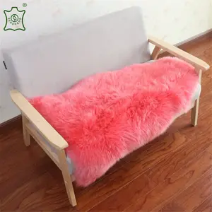 High quality bright pink yellow white brown Real animal fur skin fabric Long Hair Genuine Sheepskin Rugs for home decoration