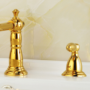 Fapully nuevo latón cromado mezclador de baño grifos baño de oro <span class=keywords><strong>tres</strong></span> agujeros <span class=keywords><strong>lavabo</strong></span> <span class=keywords><strong>grifo</strong></span> - Product Image 3