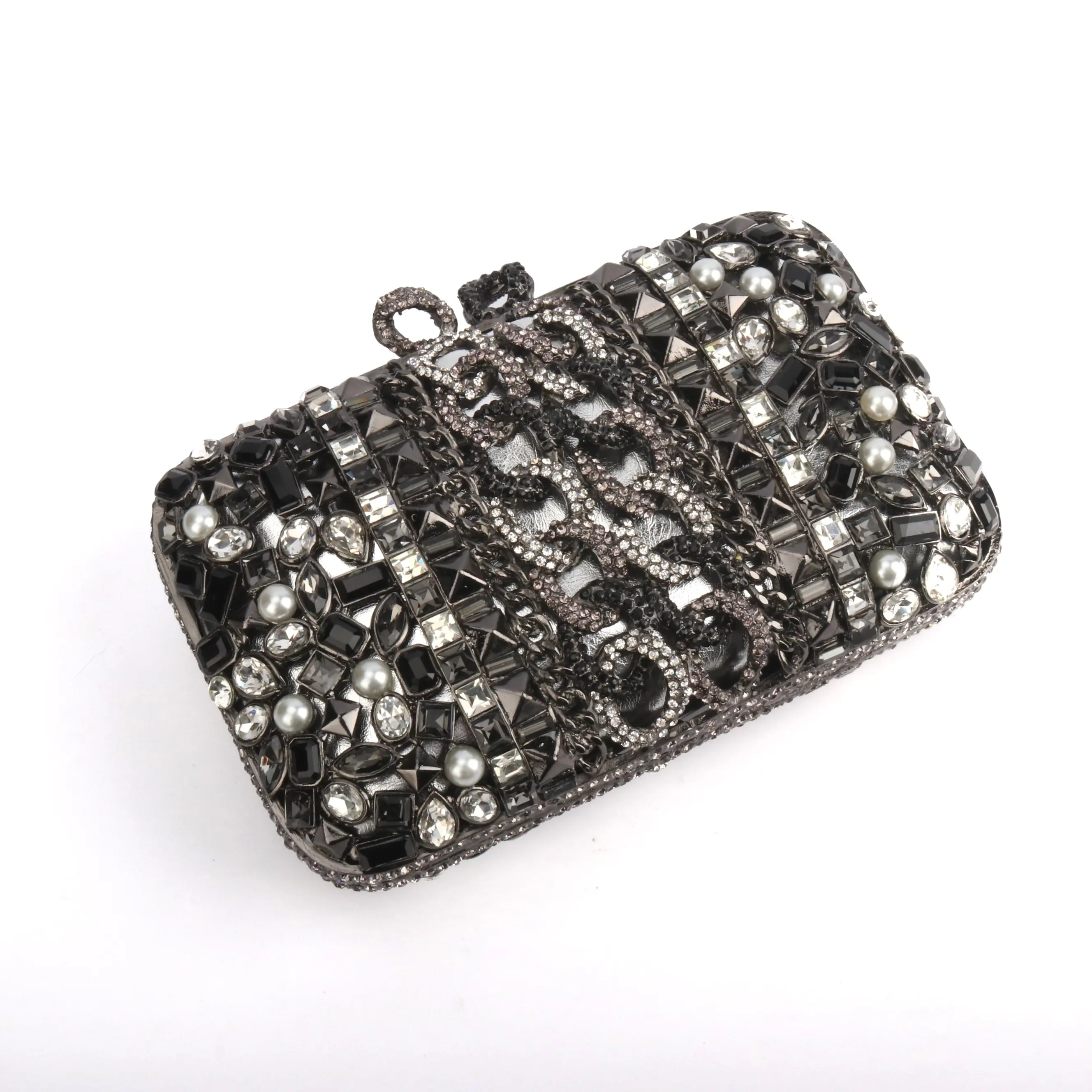Luxury Crystal Rhinestone Clutch Purse Gun metal Florals Evening Bag for Wedding Party Wholesales from China Supplier