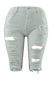 Shorts en jean skinny taille haute bleu délavé effet déchiré longueur genou pour <span class=keywords><strong>femme</strong></span>, vente en gros, pas cher, taille 2XL - Product Image 6