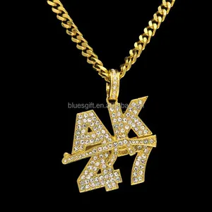 2017 新款到货镀金嘻哈 bling AK-47 枪吊坠项链