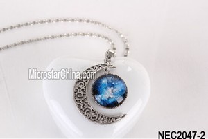 Mode bijoux souris sur l'image pour <span class=keywords><strong>agrandir</strong></span> Hot élégant femmes Galaxy univers croissant lune verre Cabochon collier pendentif - Product Image 3