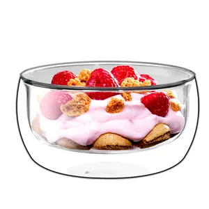 Heat-resistant double wall glass salad bowl, ice cream ,yogurt, dessert bowl