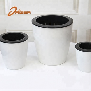 Popular white plastic mini succulents flower plant pots with bamboo saucer