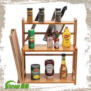 3 niveaux de Cuisine En Bois Vente Au Détail Étagère À Épices, Fait Main Comptoir Support De Stockage, Couteaux et Planche À Découper Rack organisateur - Product Image 1