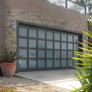 China Manufacturer Aluminum Residential Automatic Sectional Black Frame Frosted Modern Glass Garage Door Prices