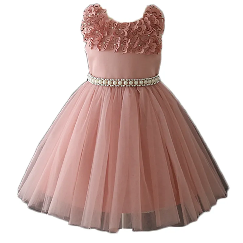 С цветочным узором для маленькой принцессы; Розовый жемчуг церемонии; Платье для малышей; Летнее платье с героями из хлопка, детское платье для выпускного